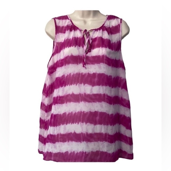 AB Studio pink and white sheer top size L - Picture 1 of 8